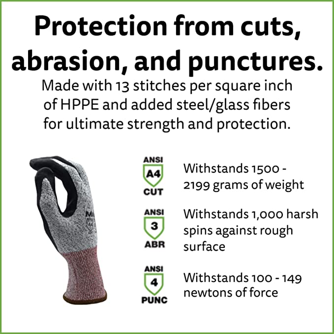 Cut-Resistant Gloves, ANSI Cut Level A4, Foam Nitrile Coat