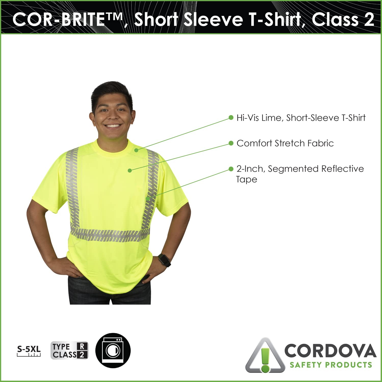 Reflective Shirt, High-Visibility Yellow T-Shirt, Class 2, Spandex