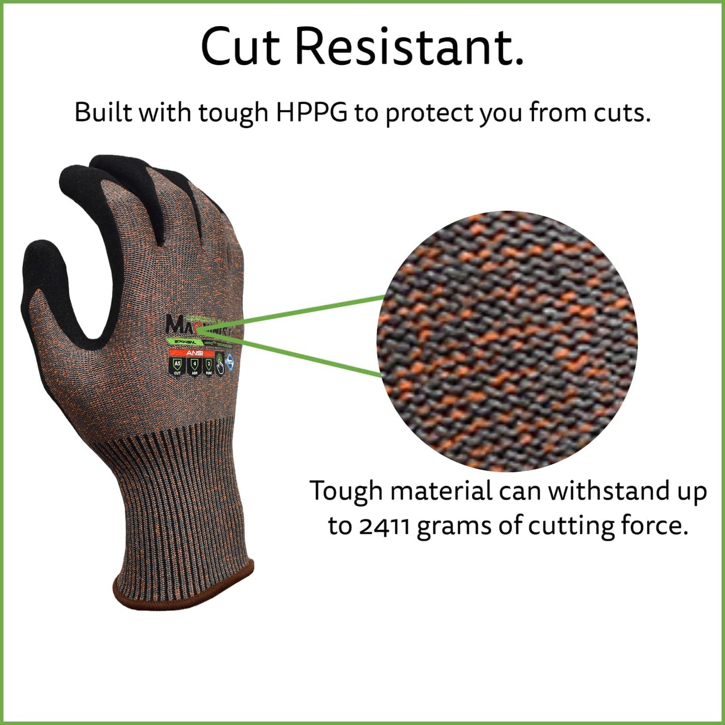 Cordova HPPG Cut-Resistant Gloves with Sandy Nitrile Coating, ANSI Cut Level A5