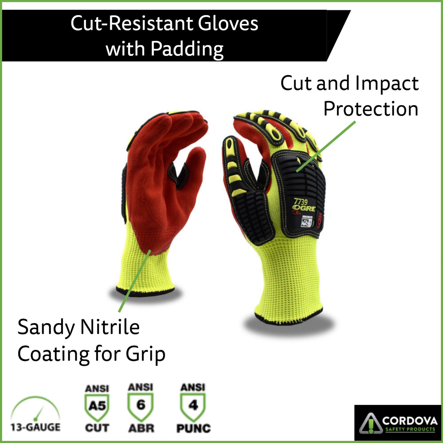 Hi-Vis Yellow Cut-Resistant Gloves, ANSI Cut Level A5