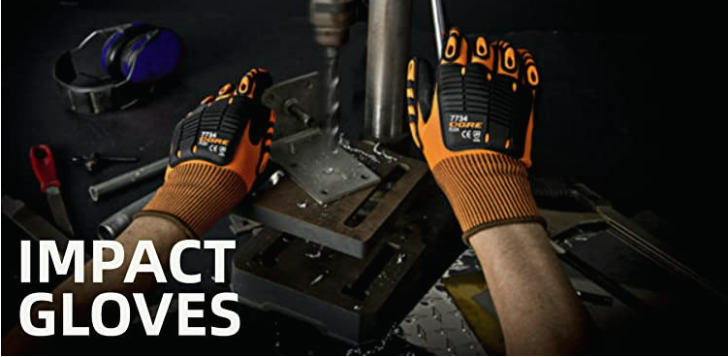 banner saying impact gloves with person working on car wearing high visibility impact gloves