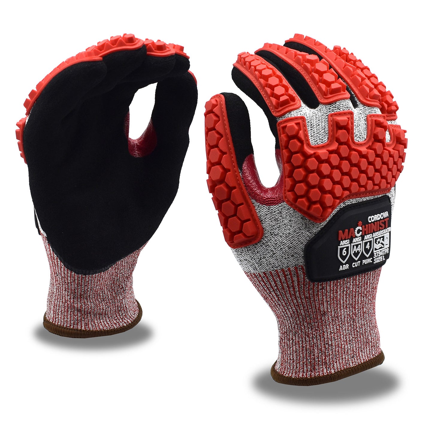 Cut-Resistant Gloves with TPR Protectors, ANSI Cut Level A4, Sandy Nitrile Coat