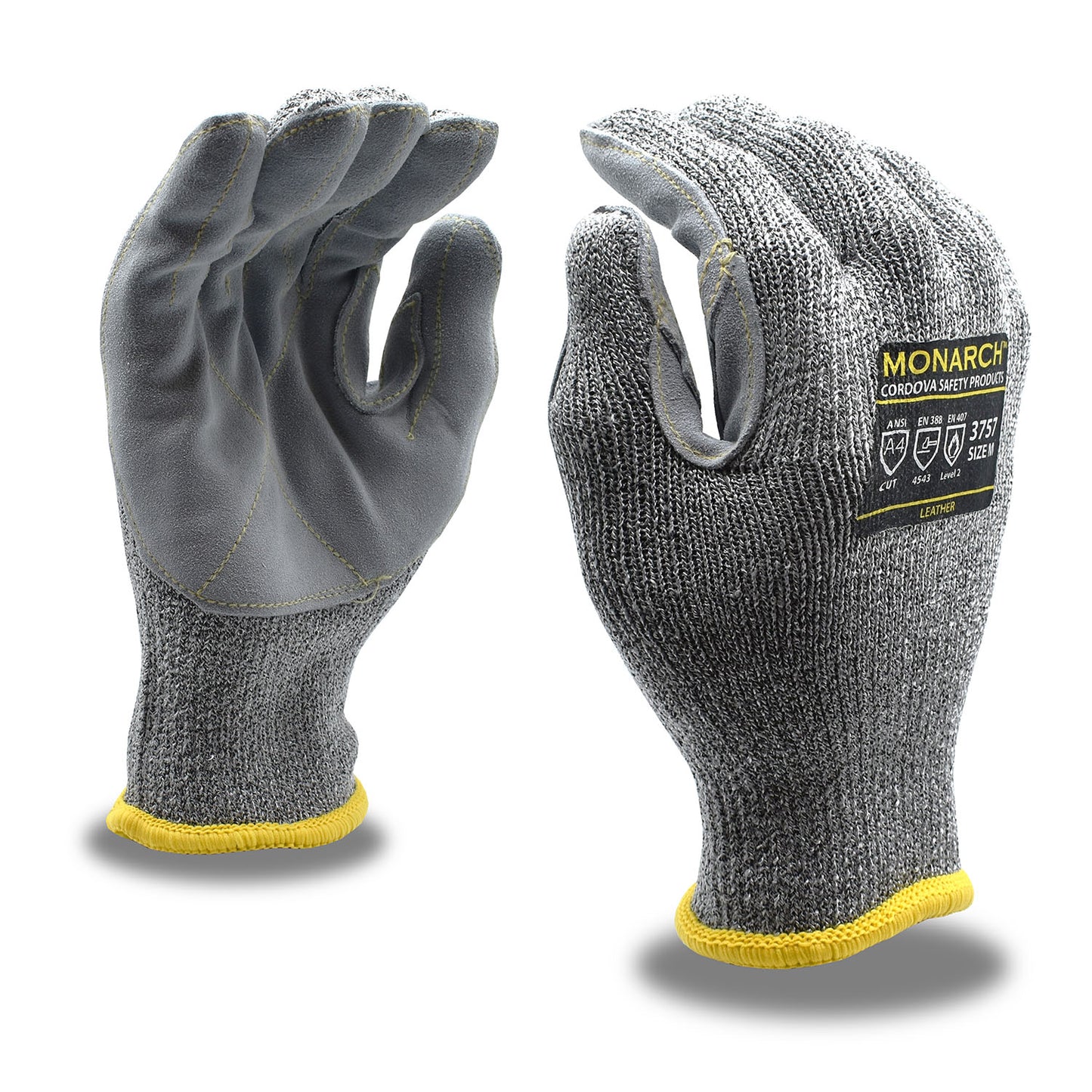 Cut-Resistant Gloves, Contact Heat Level 2, Leather Palm