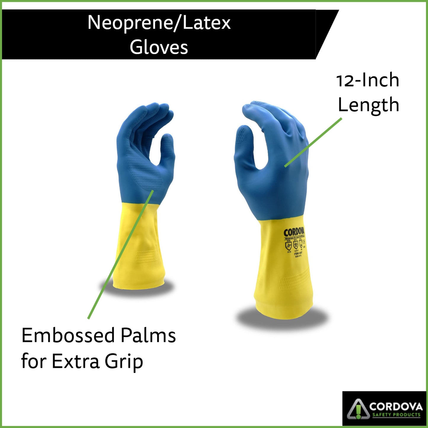 Premium Neoprene/Latex Gloves, 28-MIL, 12-Inch, 12-Pack