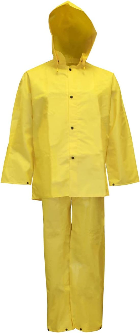 3-Piece Rain Suit, Limited Flame Resistant, Storm Fly Front, Bib Pants with Suspenders, Detachable Hood