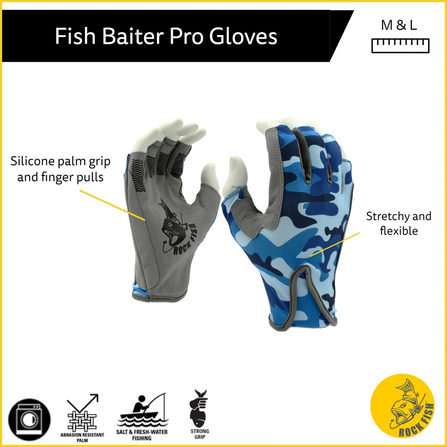 Blue Camo Fingerless Fishing Gloves