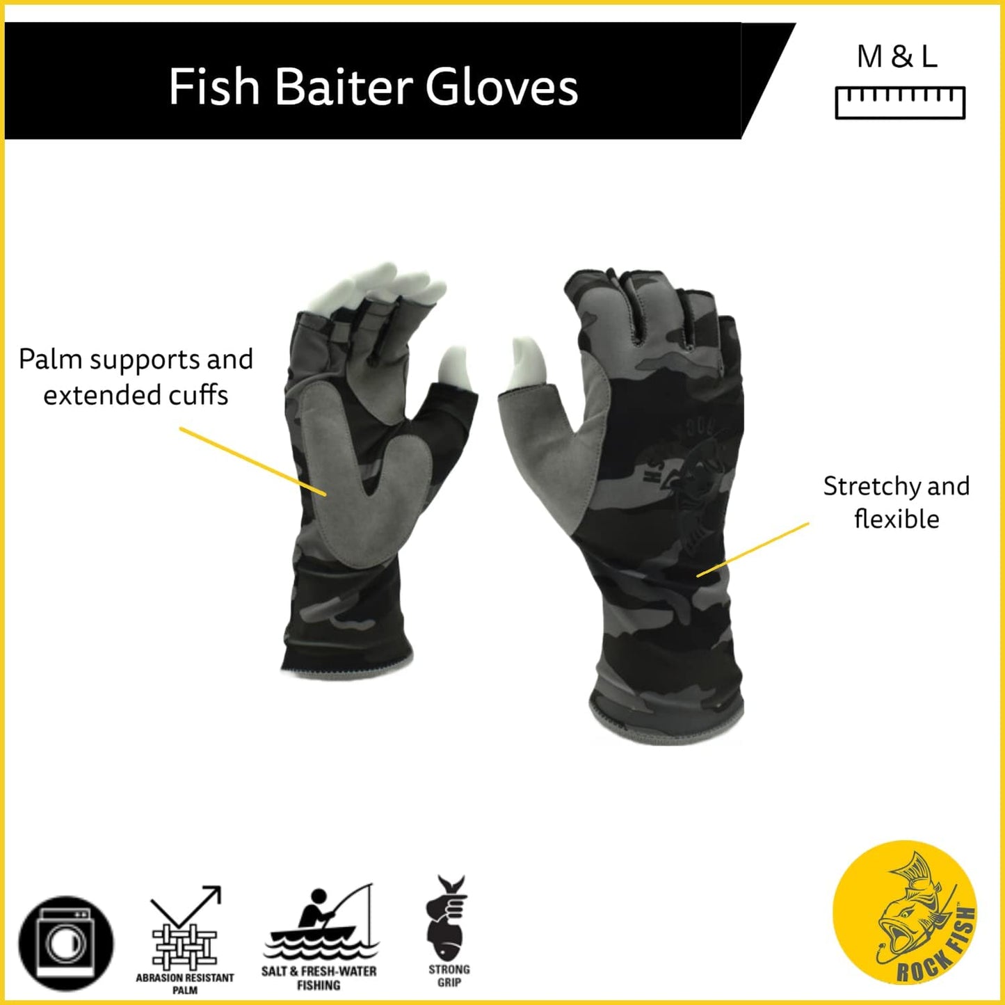 Fingerless Fishing Gloves, Black Camo