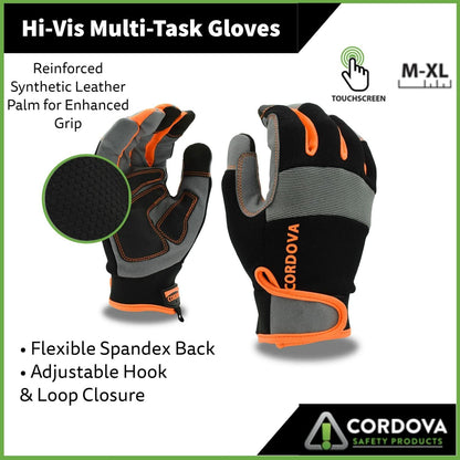 High-Visibility Work Gloves, Multi-Task, Leather Palm