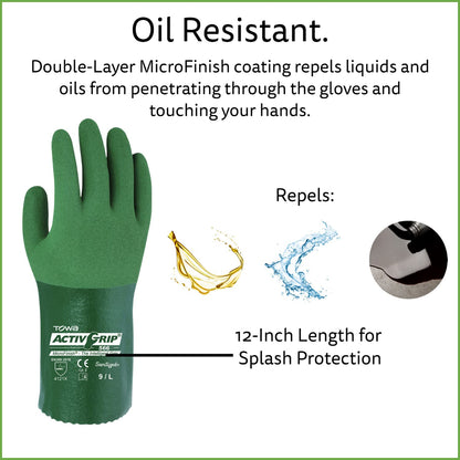 Nitrile Coated ActivGrip Gloves, Oil-Resistant Gloves, 12-Pack