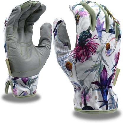 Wildflower Gardening Gloves, Leather Palm