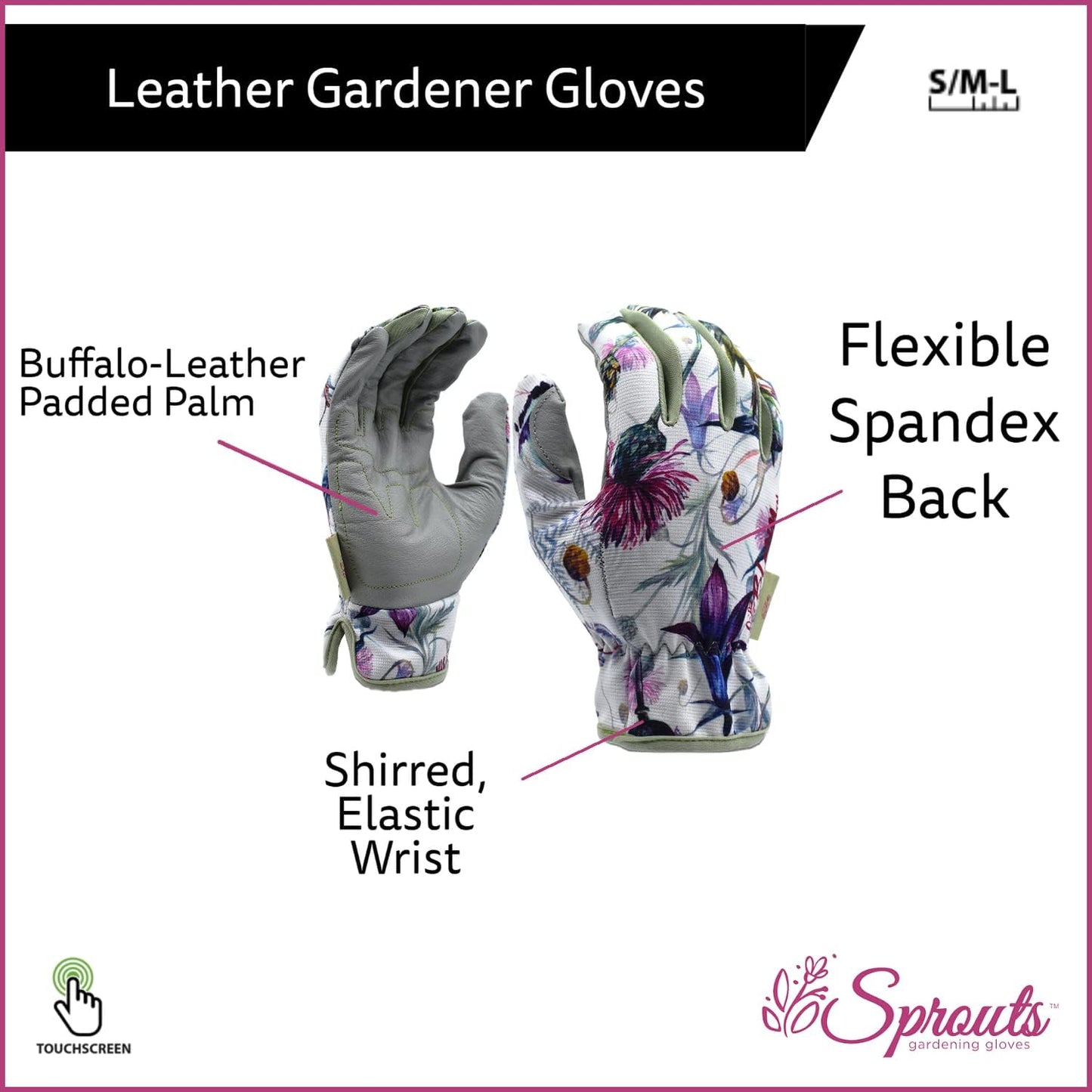Wildflower Gardening Gloves, Leather Palm