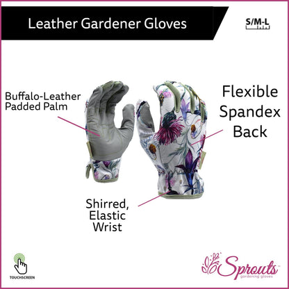 Wildflower Gardening Gloves, Leather Palm