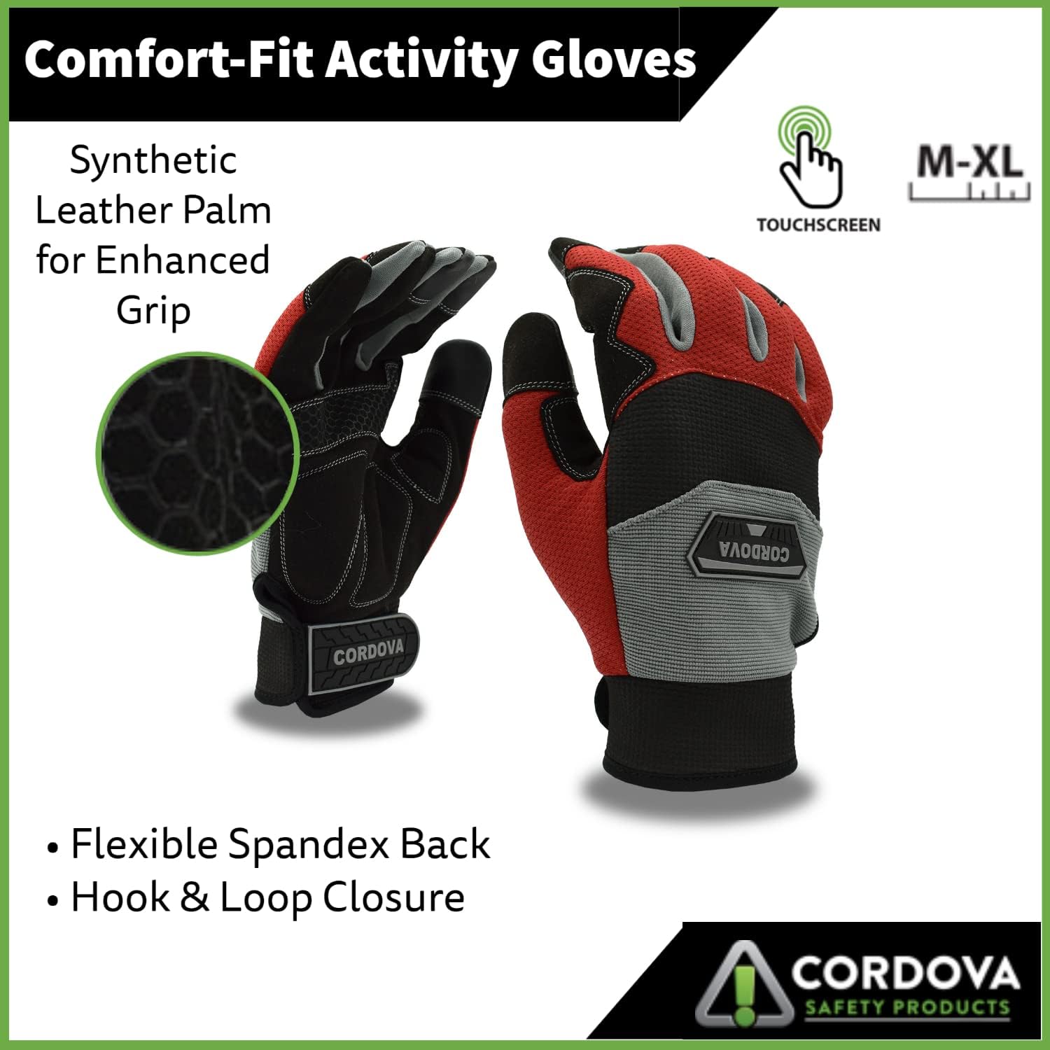 Comfort Fit Work Gloves, Leather Palm