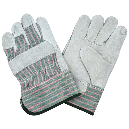 Shoulder-Split Leather Palm Gloves, Pink/Green Striped, Bulk 12-Pack