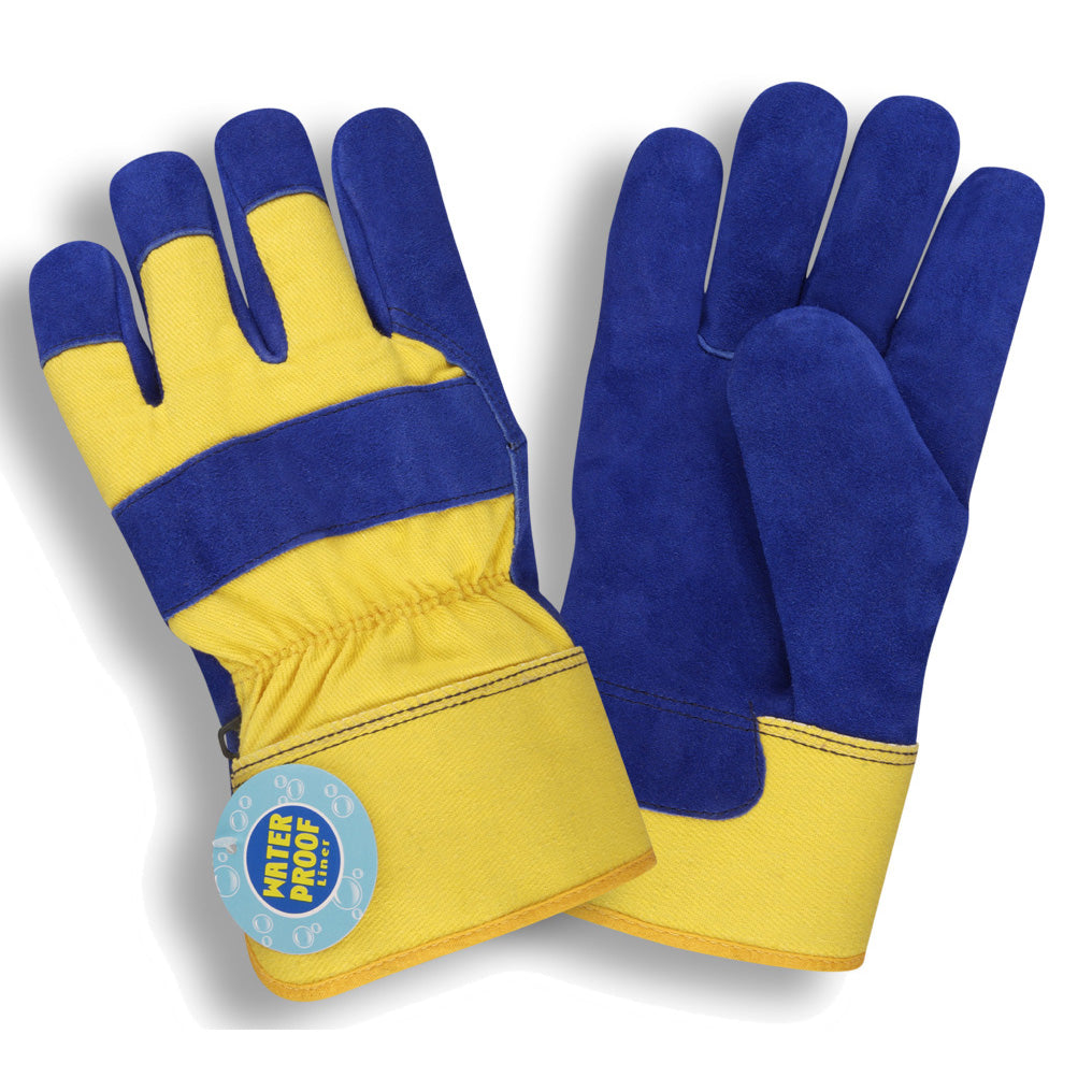 Waterproof Thermal Gloves, Split Leather Palm, Bulk 12-Pack
