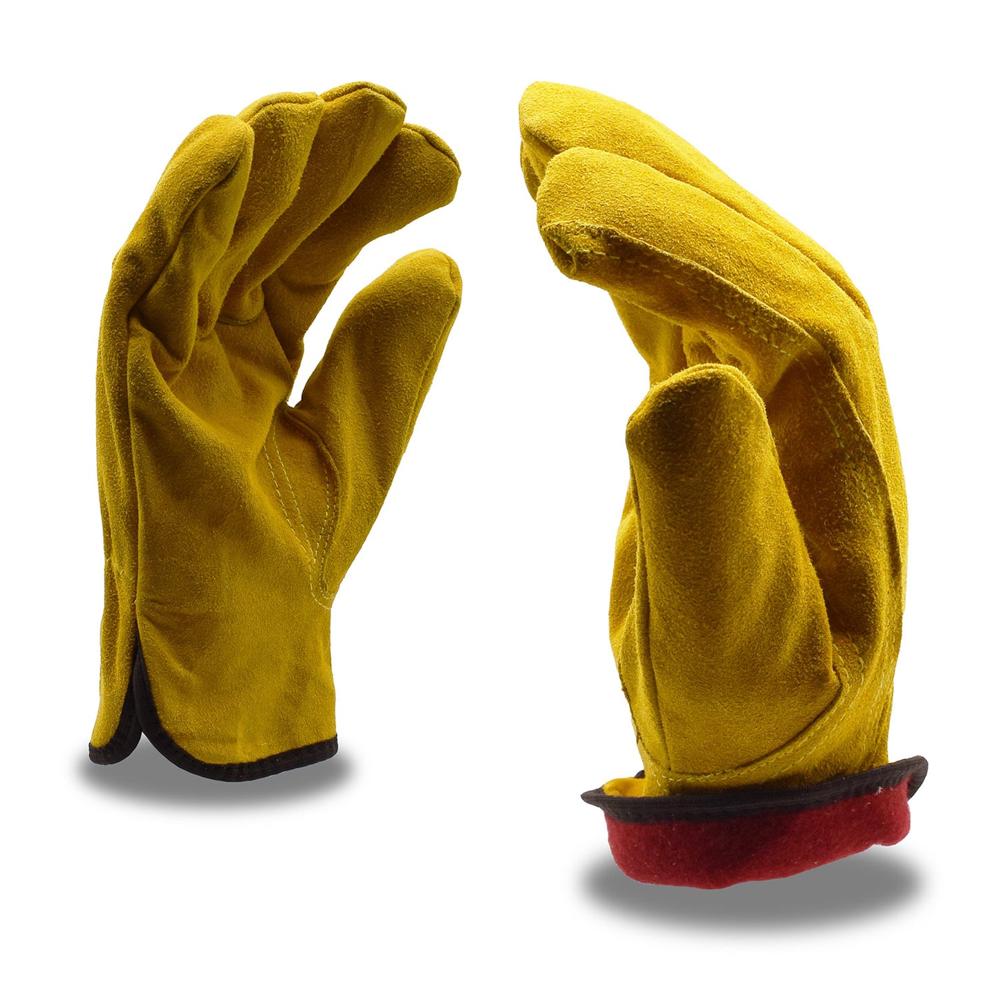 Split Cowhide Leather Gloves, Fleece Lining, Bulk 12-Pack