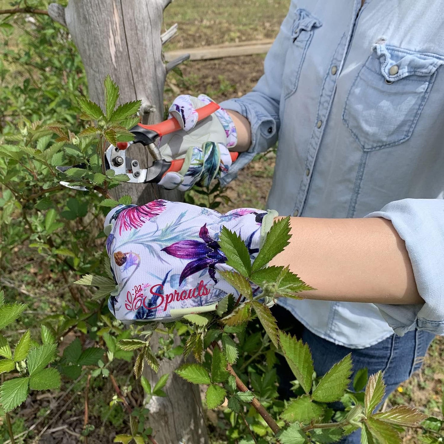 Wildflower Gardening Gloves, Leather Palm