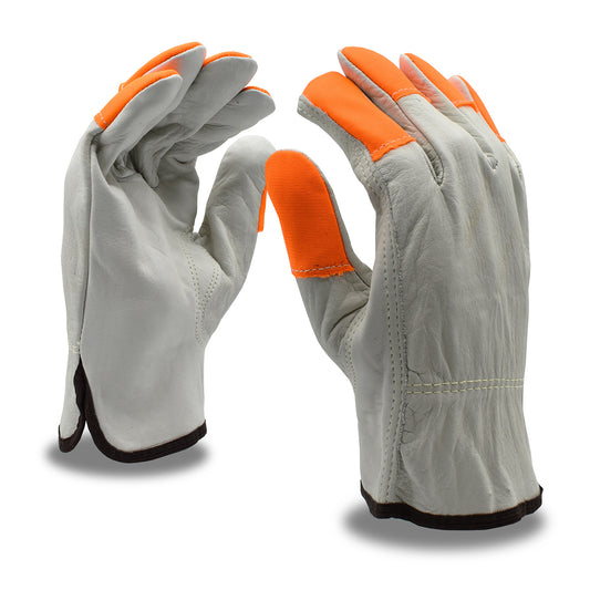 High-Visibility Leather Driver Gloves, Bulk 12-Pack