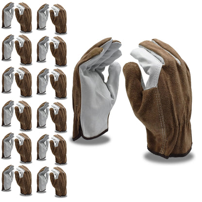 Standard Grain Split Leather Driver Gloves, Bulk 12-Pack