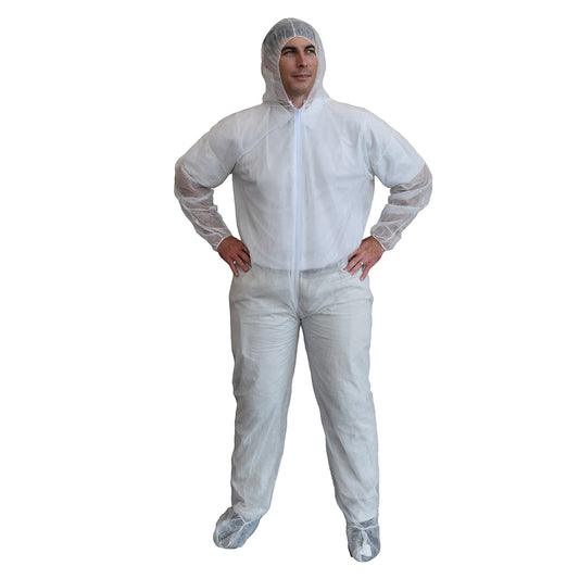 Cordova COHB55 Heavy Polypropylene Disposable Coveralls with Hood and Boots, Bulk 25-Pack
