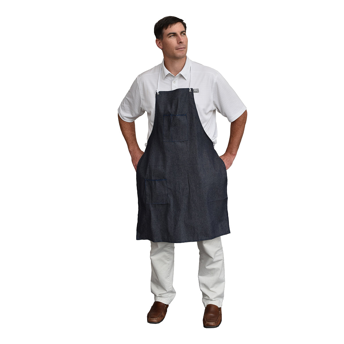 Denim Apron with 2 Pockets and Sewn Ties