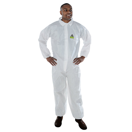 Cordova MP200 White Disposable Coveralls with Elastic Ankles and Wrists, Bulk 25-Pack