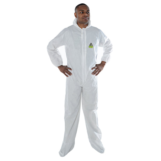 Cordova MP400 White Disposable Coveralls with Hood and Boots, Elastic, Bulk 25-Pack