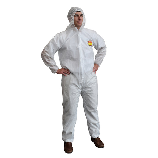 SMS Disposable Coveralls with Hood, Bulk 25-Pack