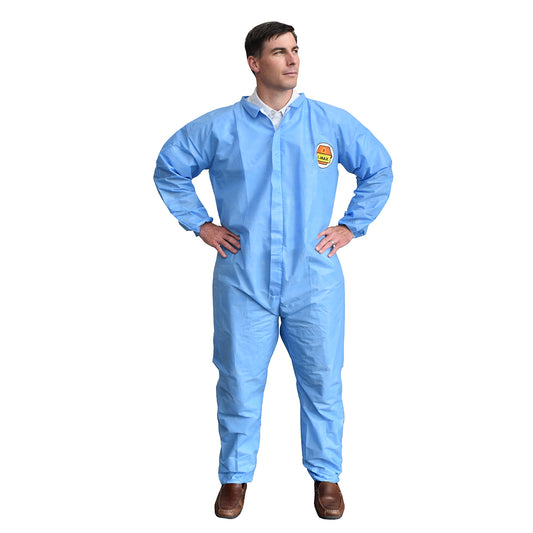 Blue SMS Disposable Coveralls, Bulk 25-Pack