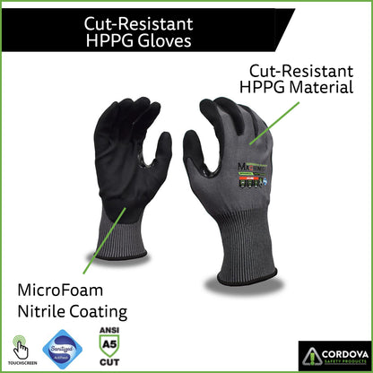 HPPG Cut-Resistant Gloves with Microfoam Nitrile Coating, ANSI Cut Level A5