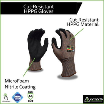 Cordova HPPG Cut-Resistant Gloves with Sandy Nitrile Coating, ANSI Cut Level A5
