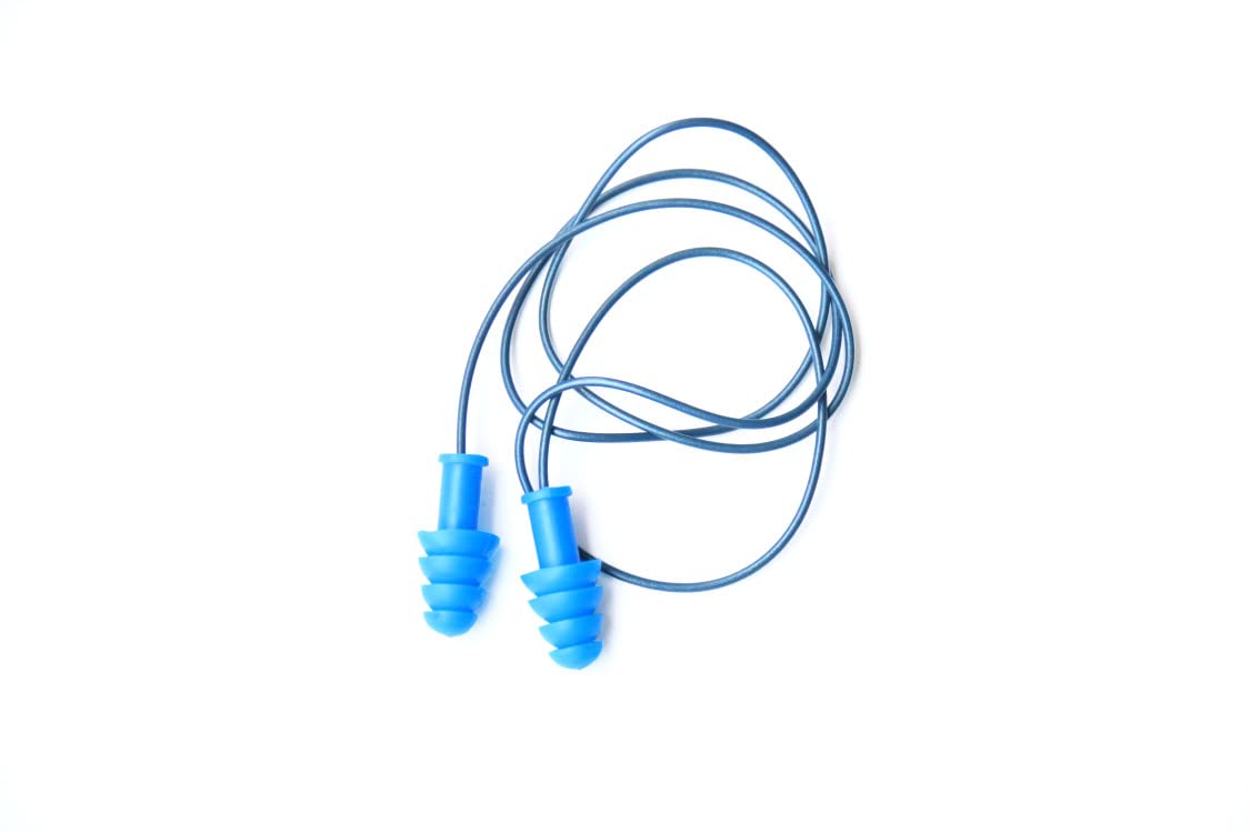 Blue Metal Detectable Reusable Ear Plugs, TPR, Blue PVC Corded, NRR 27 DB, 100-Pack