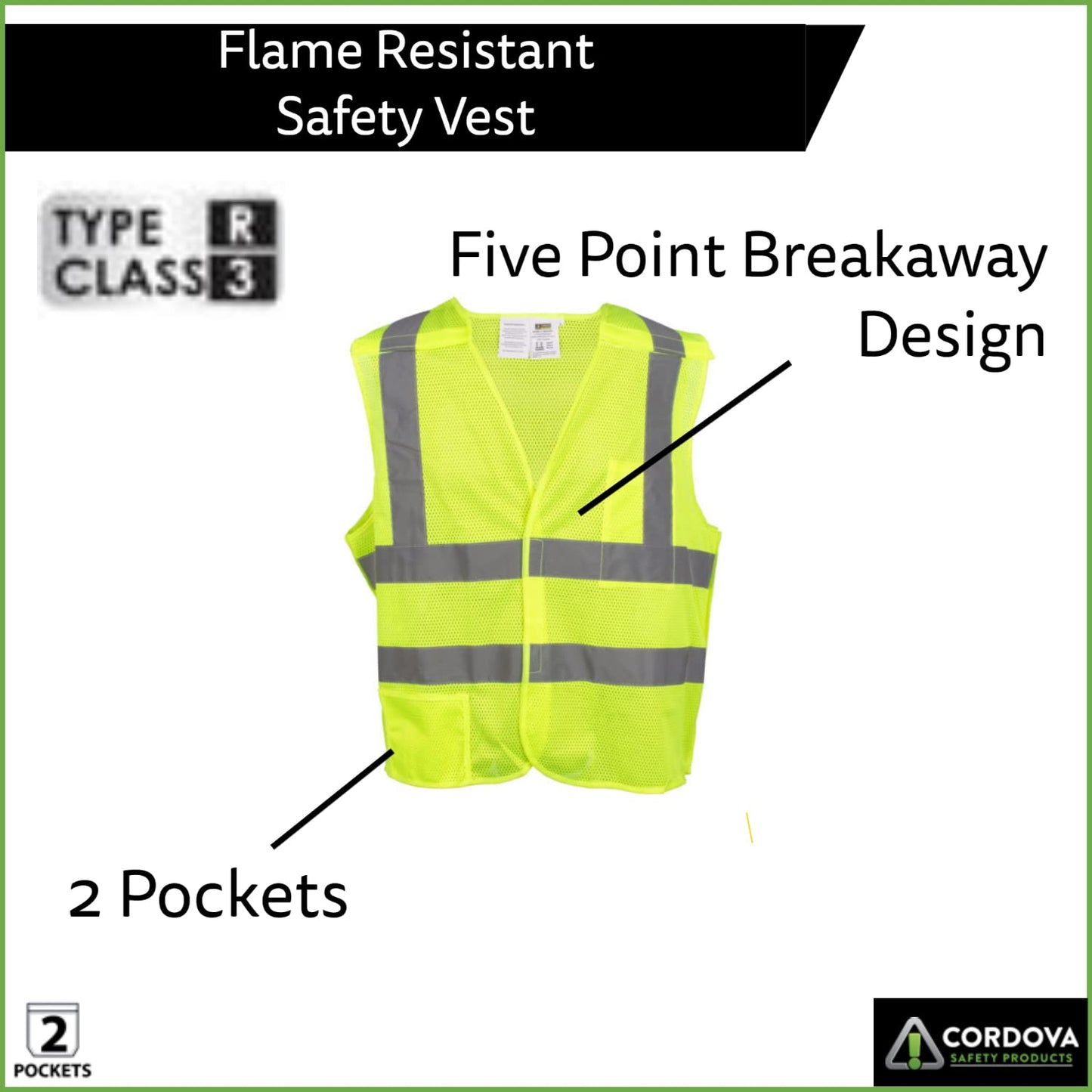 Type R, Class II, High-Visibility Vest, Limited FR, 5-Point Breakaway