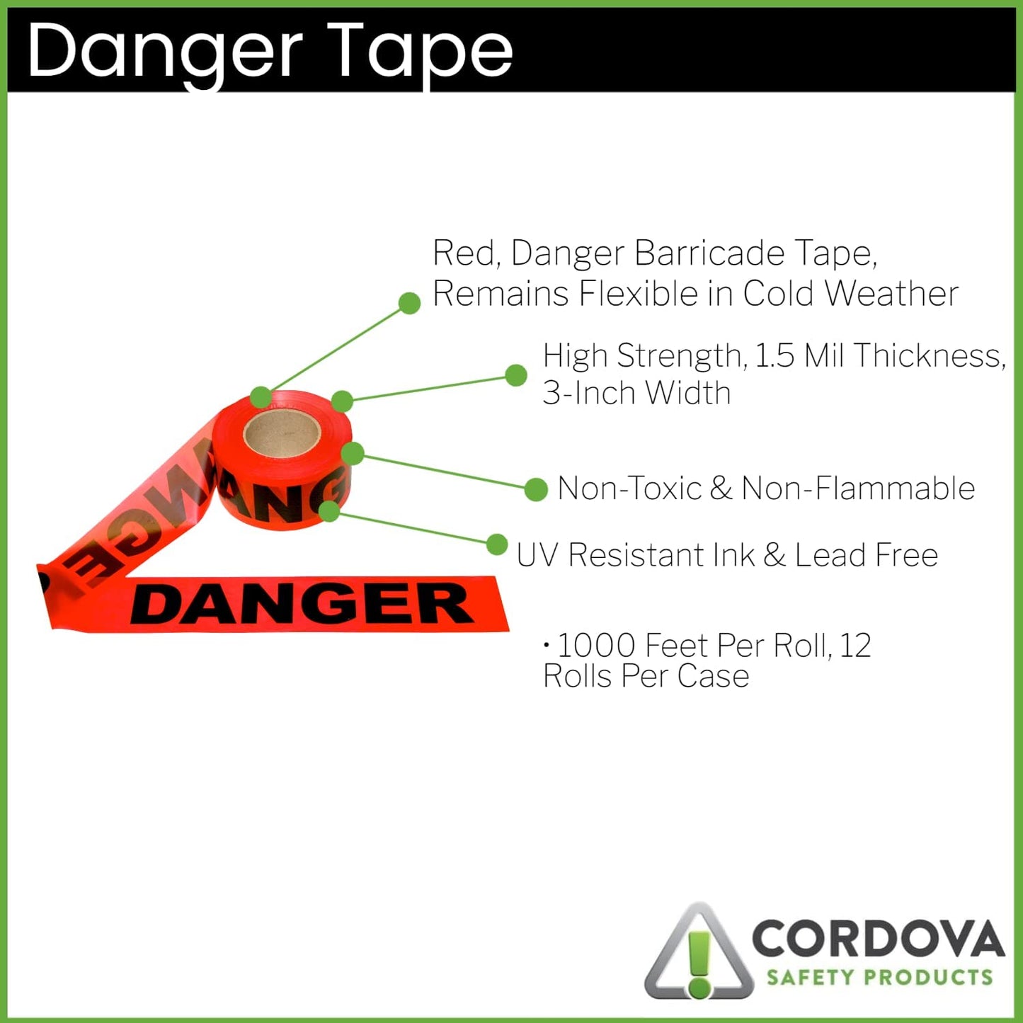 Red Danger Tape, Barricade Tape, Bulk 12-Pack