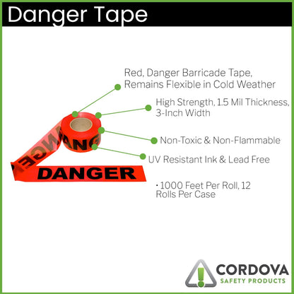Red Danger Tape, Barricade Tape, Bulk 12-Pack