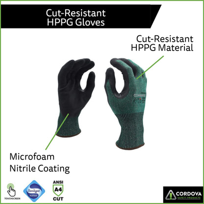 HPPG Cut Resistant Gloves with Microfoam Nitrile Coating, ANSI Cut Level A4