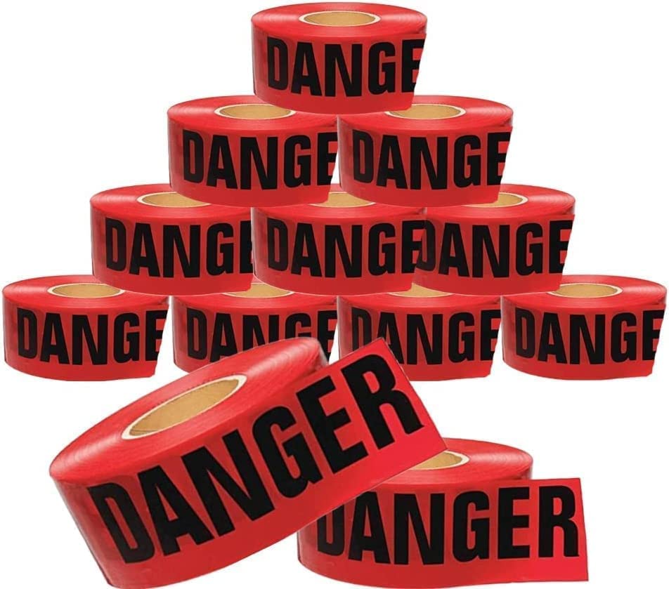 Red Danger Tape, Barricade Tape, Bulk 12-Pack