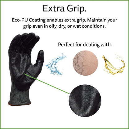 HPPG Cut-Resistant Gloves with Eco-PU Coating, ANSI Cut Level A5