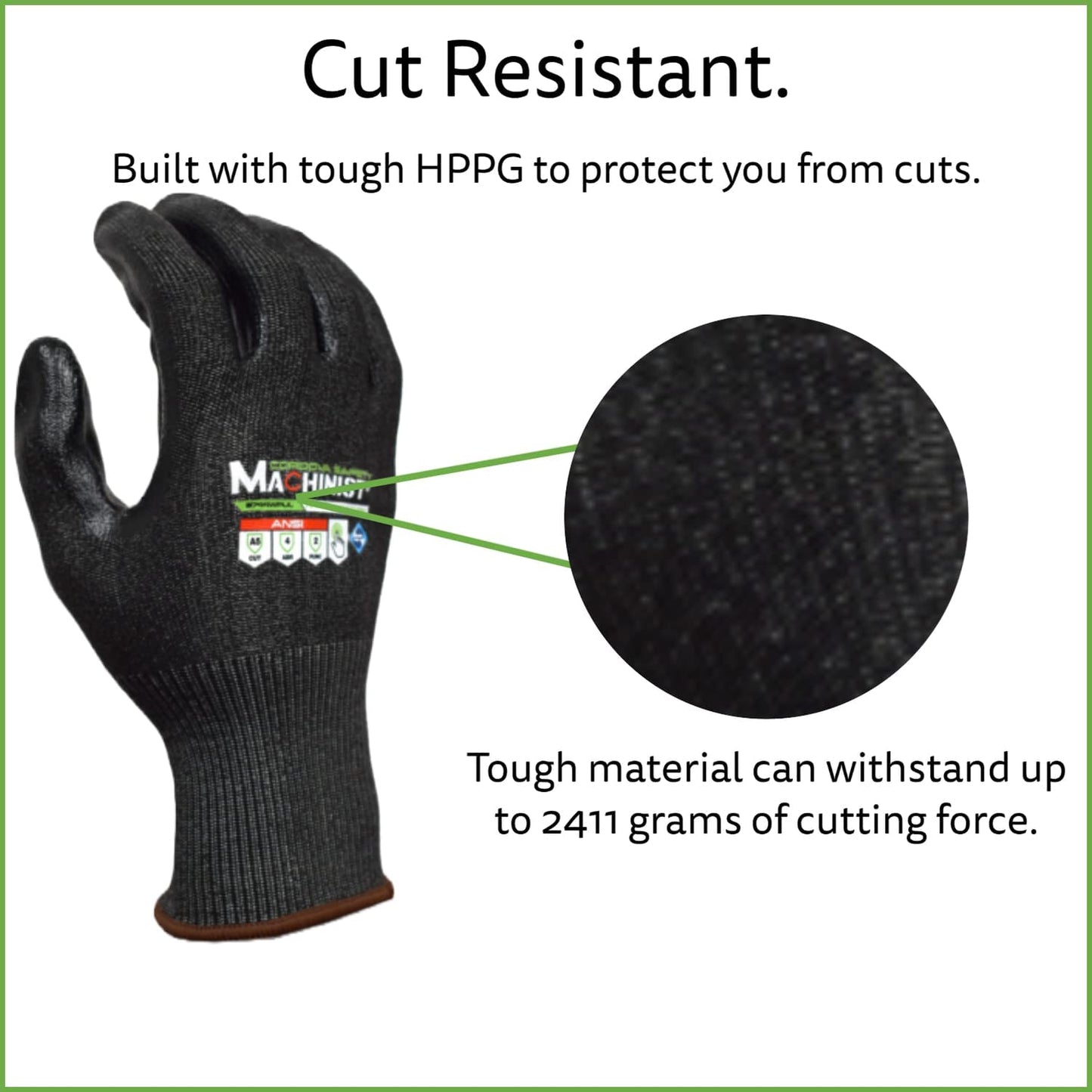 HPPG Cut-Resistant Gloves with Eco-PU Coating, ANSI Cut Level A5