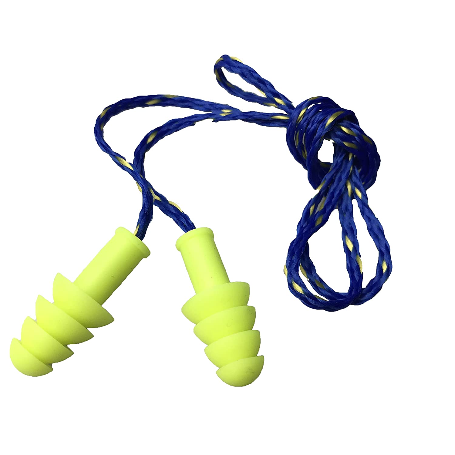 Cordova EPRC01 Yellow Reusable Ear Plugs, TPR, Yellow/Blue Textile Corded, NRR 27 DB, Bulk 100-Pack