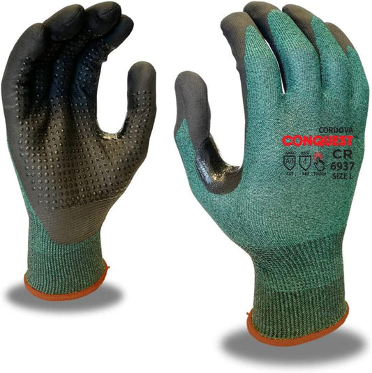 HPPG Cut-Resistant Gloves with Microfoam Nitrile Coating and Nitrile Dots, ANSI Cut Level A4