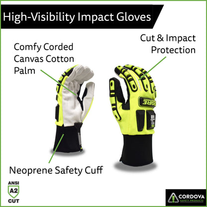 Cordova High-Visibility Impact Gloves, ANSI Cut Level A2