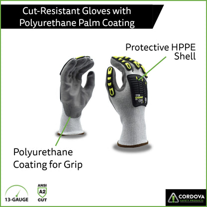 Cut-Resistant Impact Gloves, ANSI Cut Level A2