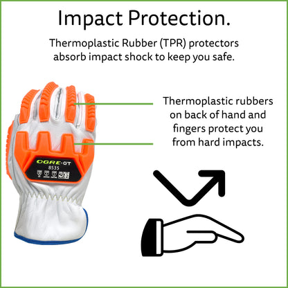 Premium Leather Impact Gloves, Cut-Resistant, High-Visibility, ANSI Cut Level A5