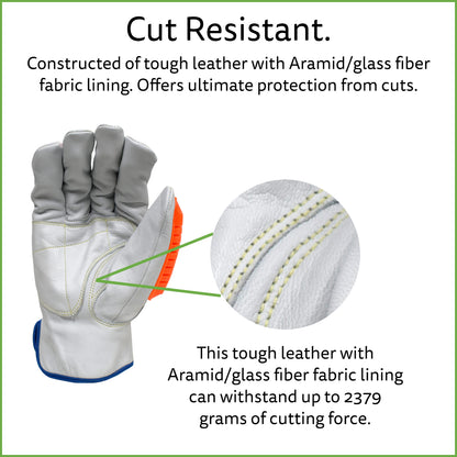 Premium Leather Impact Gloves, Cut-Resistant, High-Visibility, ANSI Cut Level A5