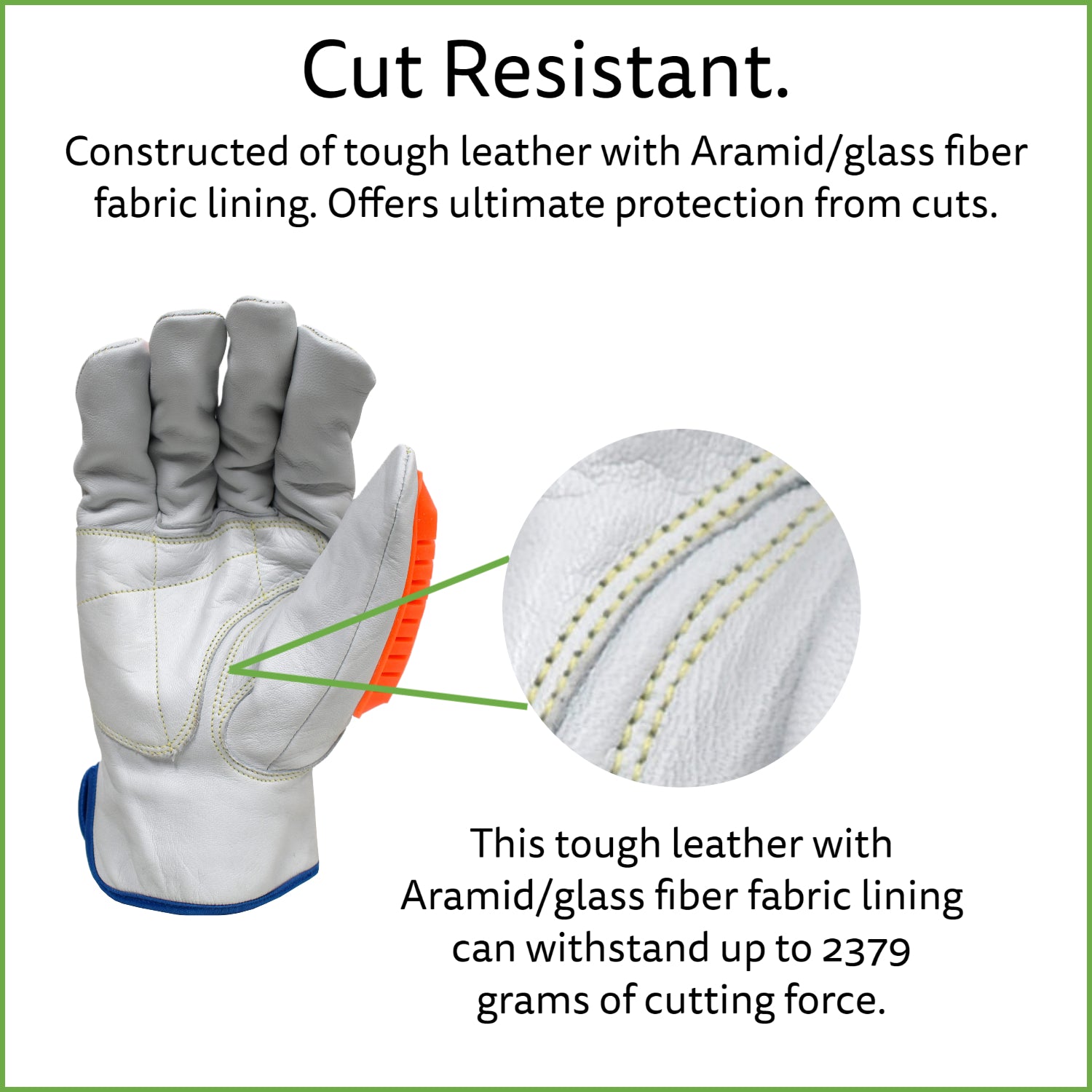 Premium Leather Impact Gloves, Cut-Resistant, High-Visibility, ANSI Cut Level A5