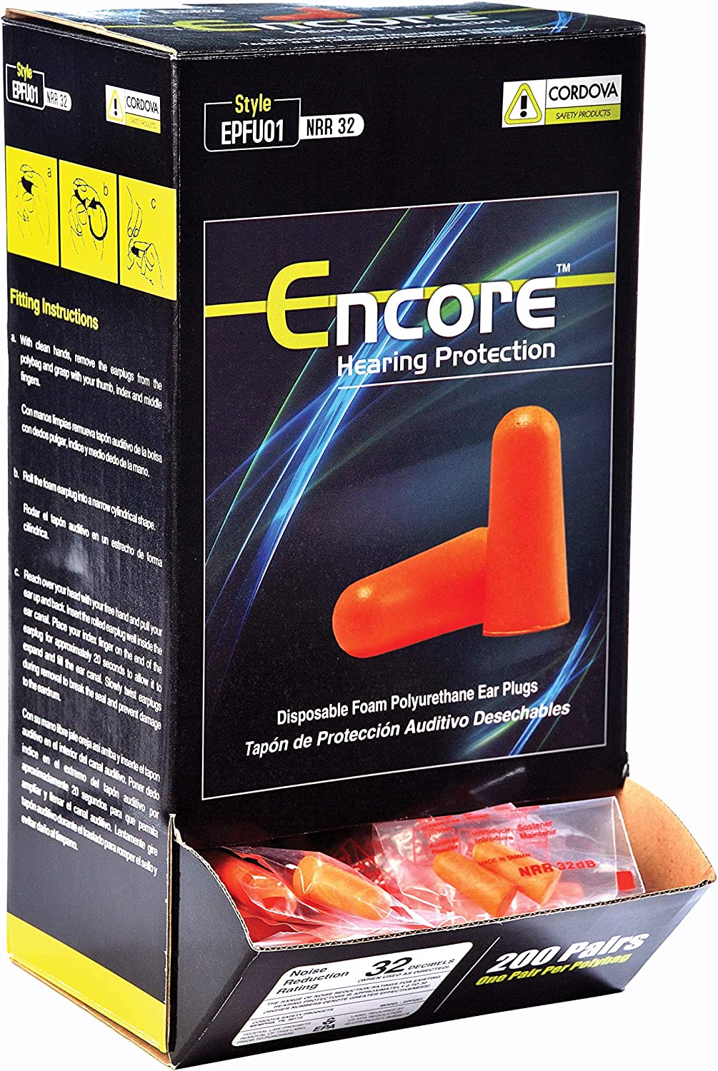 Disposable Ear Plugs, Noise-Cancelling NRR 32, Foam, Orange (200 Pairs)