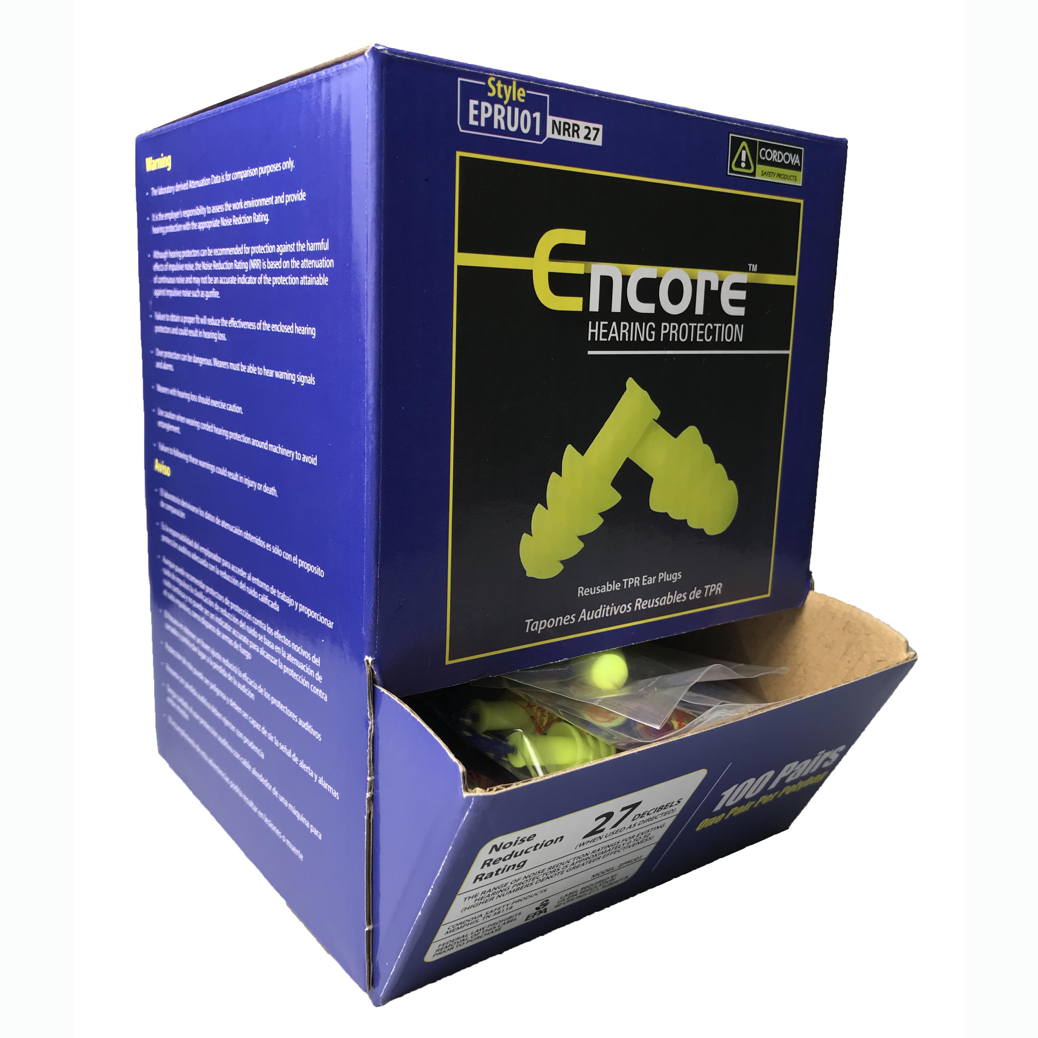 Yellow Reusable Ear Plugs, TPR, Uncorded, NRR 27 DB, 100-Pack