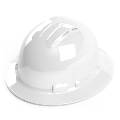 Full-Brim Style Hard Hat, 4-Point Ratchet Suspension, Class E and G, Vented, OSHA Approved Hard Hat