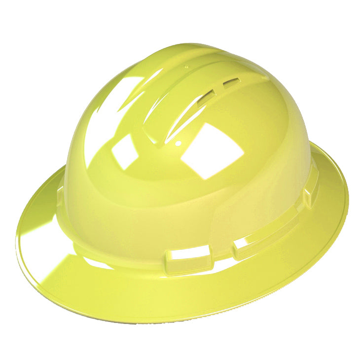 Full-Brim Style Hard Hat, 4-Point Ratchet Suspension, Class E and G, Vented, OSHA Approved Hard Hat